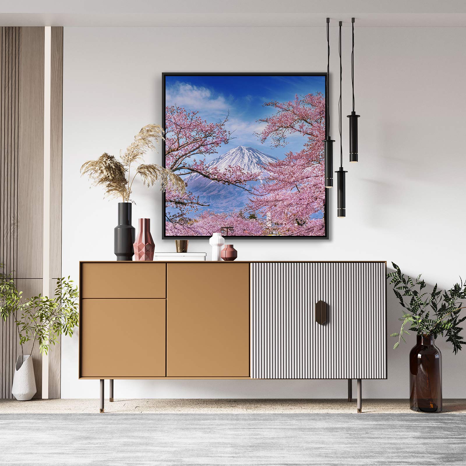 Quadro com Fotografia de Cerejeira Florida e Monte Fuji