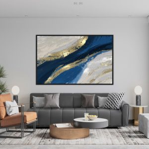 Quadro Abstrato Azul com Detalhe em Dourado