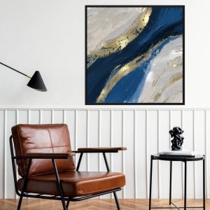 Quadro Abstrato Azul com Detalhe em Dourado