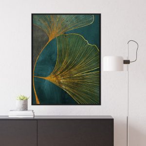 Quadro Abstrato com Folha de Trevo Dourada