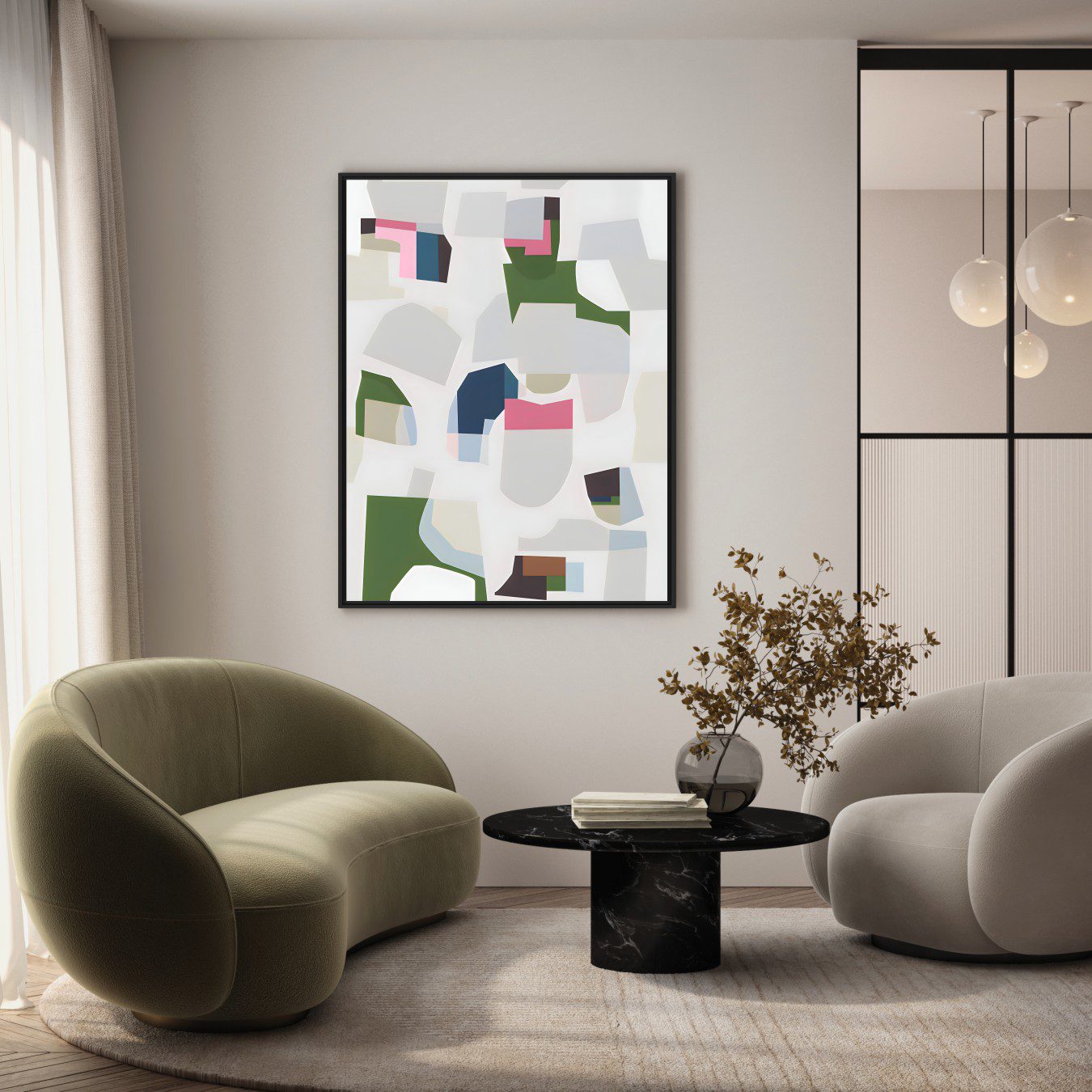 Quadro Abstrato com Formas Geométricas Colorido