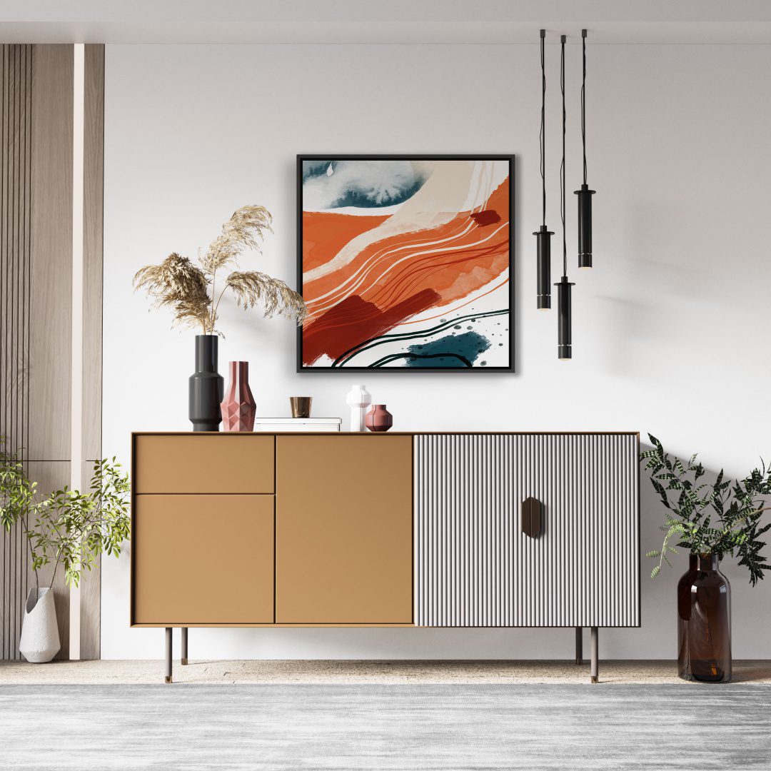 Quadro Abstrato com Tons de Laranja e Azul