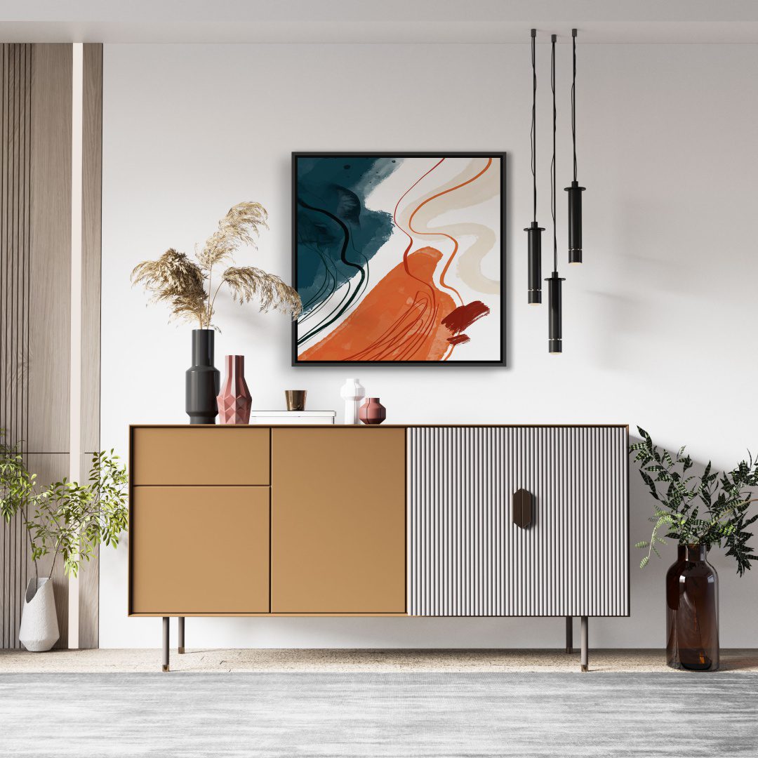Quadro Abstrato com Tons em Laranja e Azul