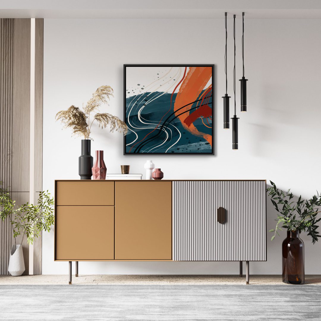 Quadro Abstrato com Tons em Laranja e Azul