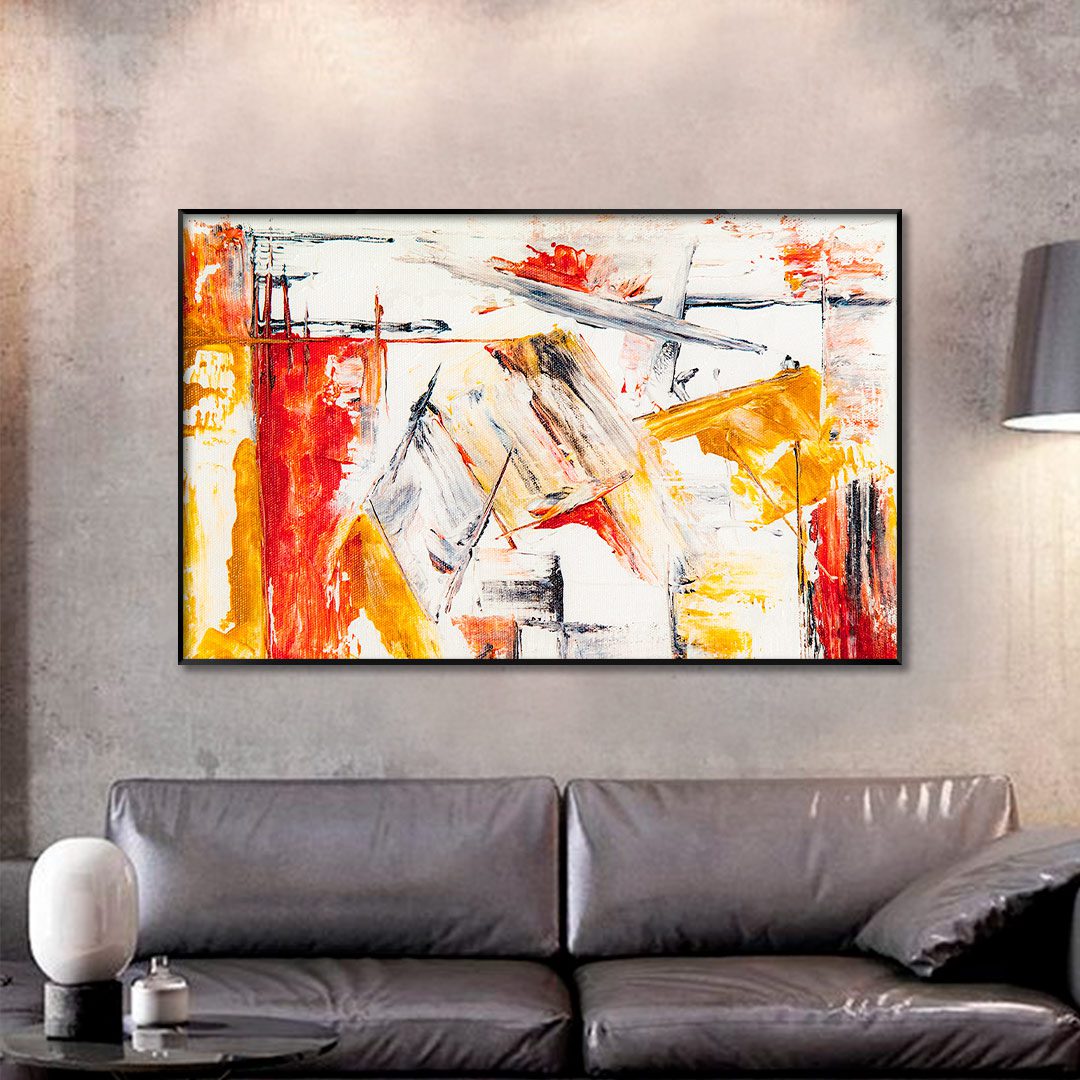 Quadro Abstrato em Tons de Amarelo e Laranja