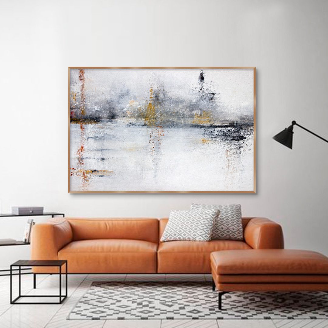 Quadro Abstrato em Tons de Amarelo e Vermelho