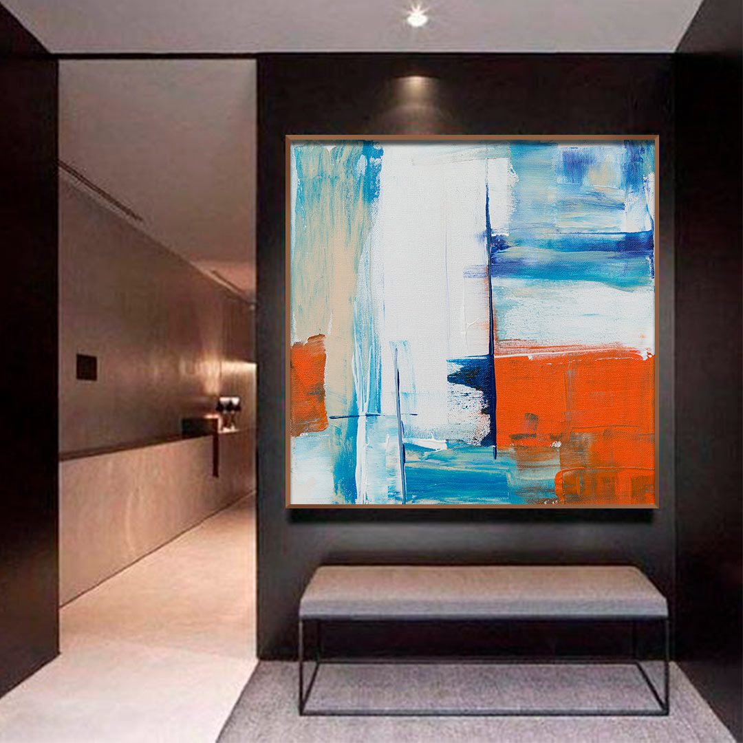 Quadro Abstrato em Tons de Azul e Laranja