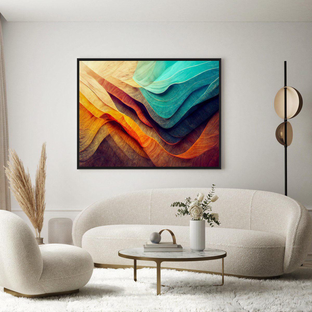 Quadro Abstrato em Tons de Laranja e Azul