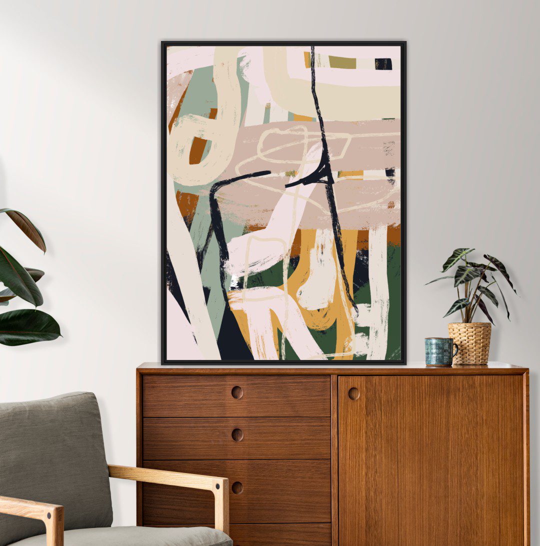 Quadro Abstrato em Tons de Laranja e Verde