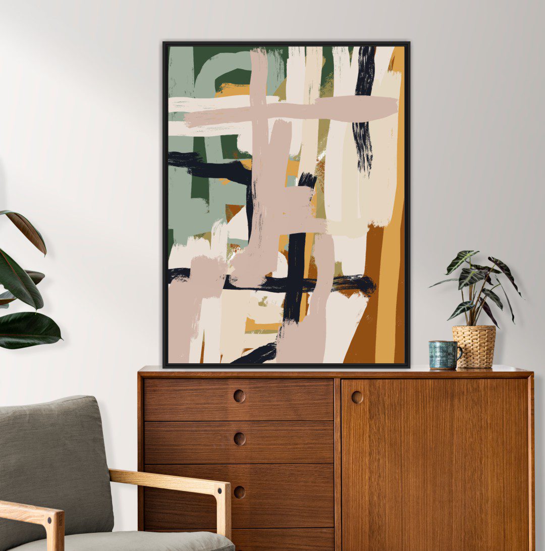 Quadro Abstrato em Tons de Laranja e Verde