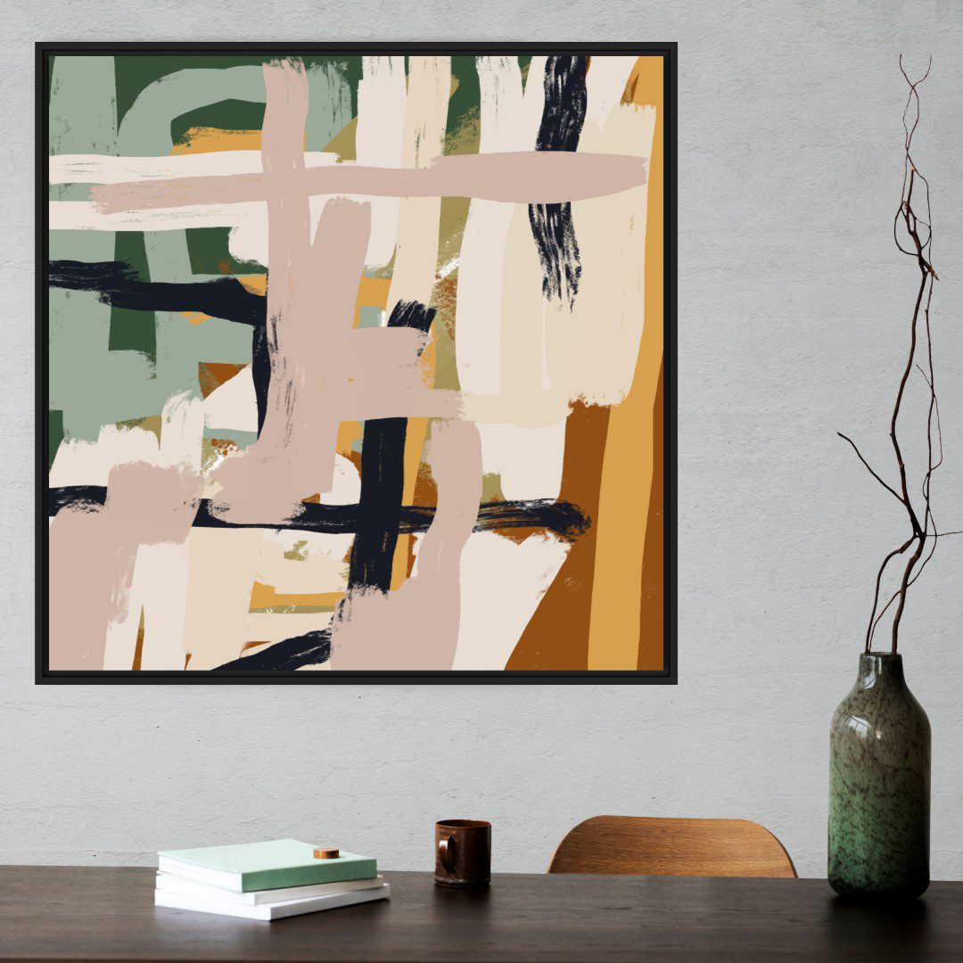 Quadro Abstrato em Tons de Laranja e Verde