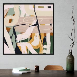 Quadro Abstrato em Tons de Laranja e Verde