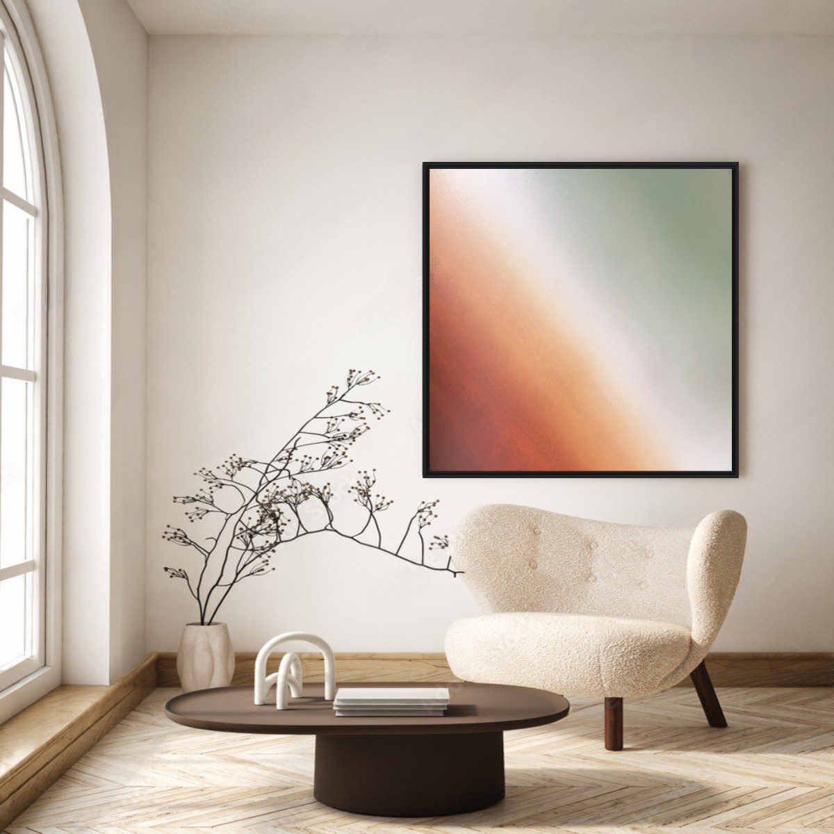 Quadro Abstrato em Tons de Laranja e Verde