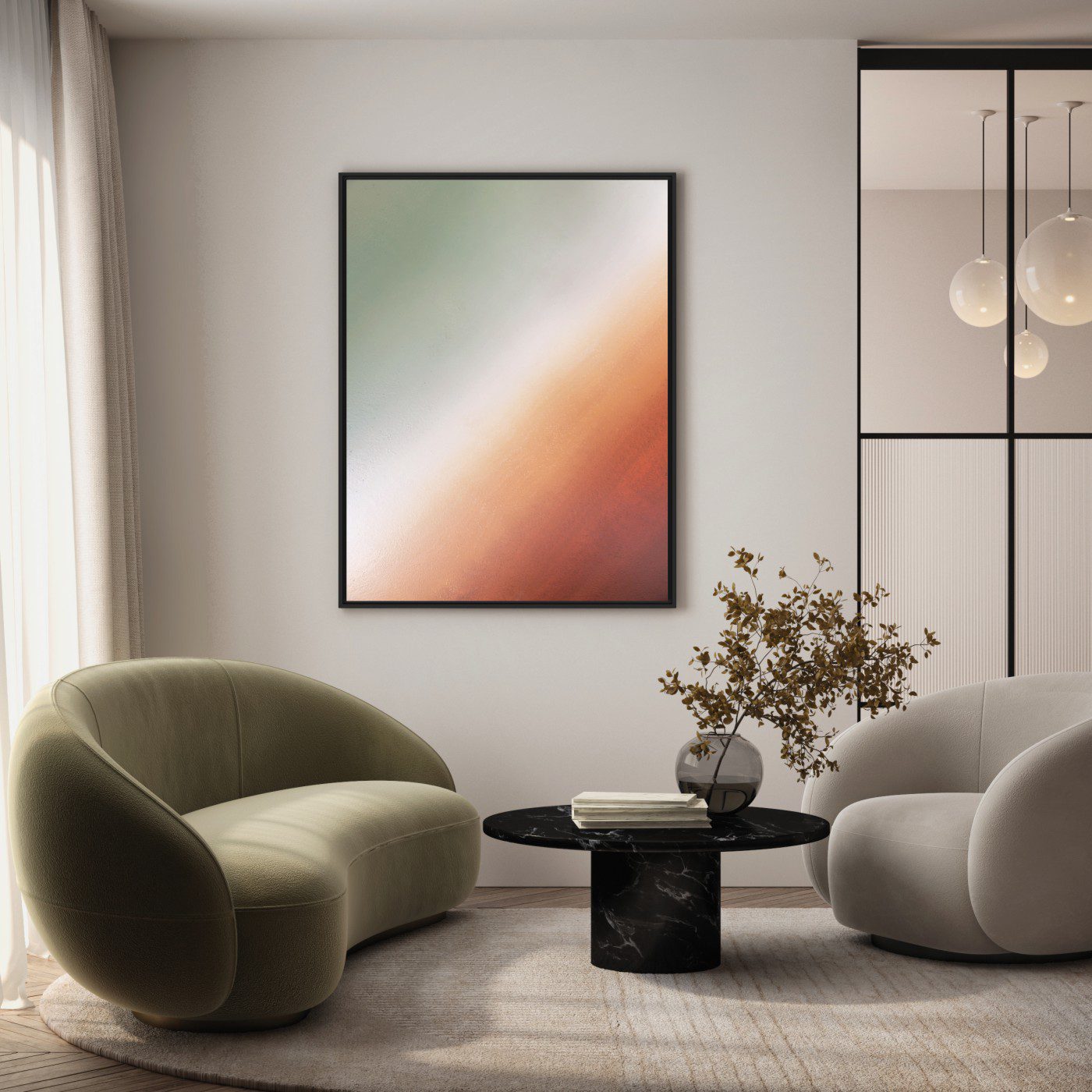 Quadro Abstrato em Tons de Laranja e Verde