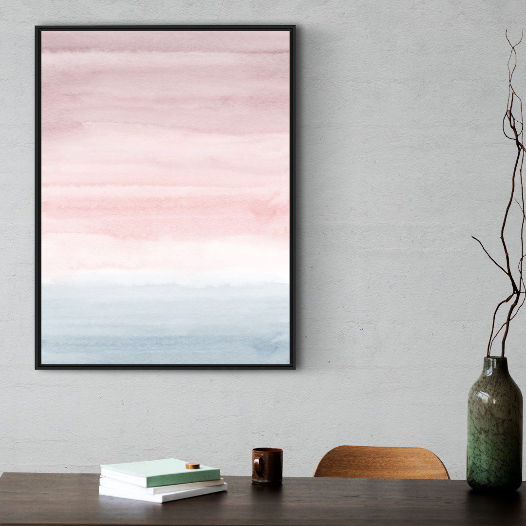 Quadro Abstrato em Tons de Rosa e Azul
