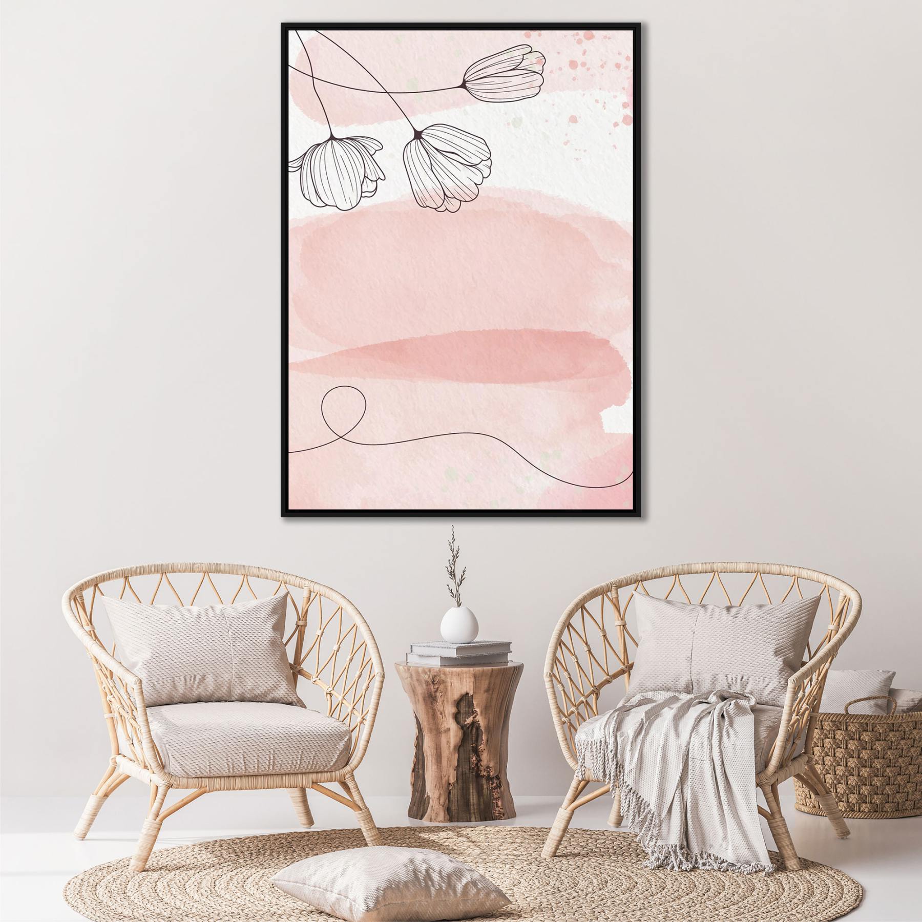 Quadro Abstrato Floral em Tons de Rosê