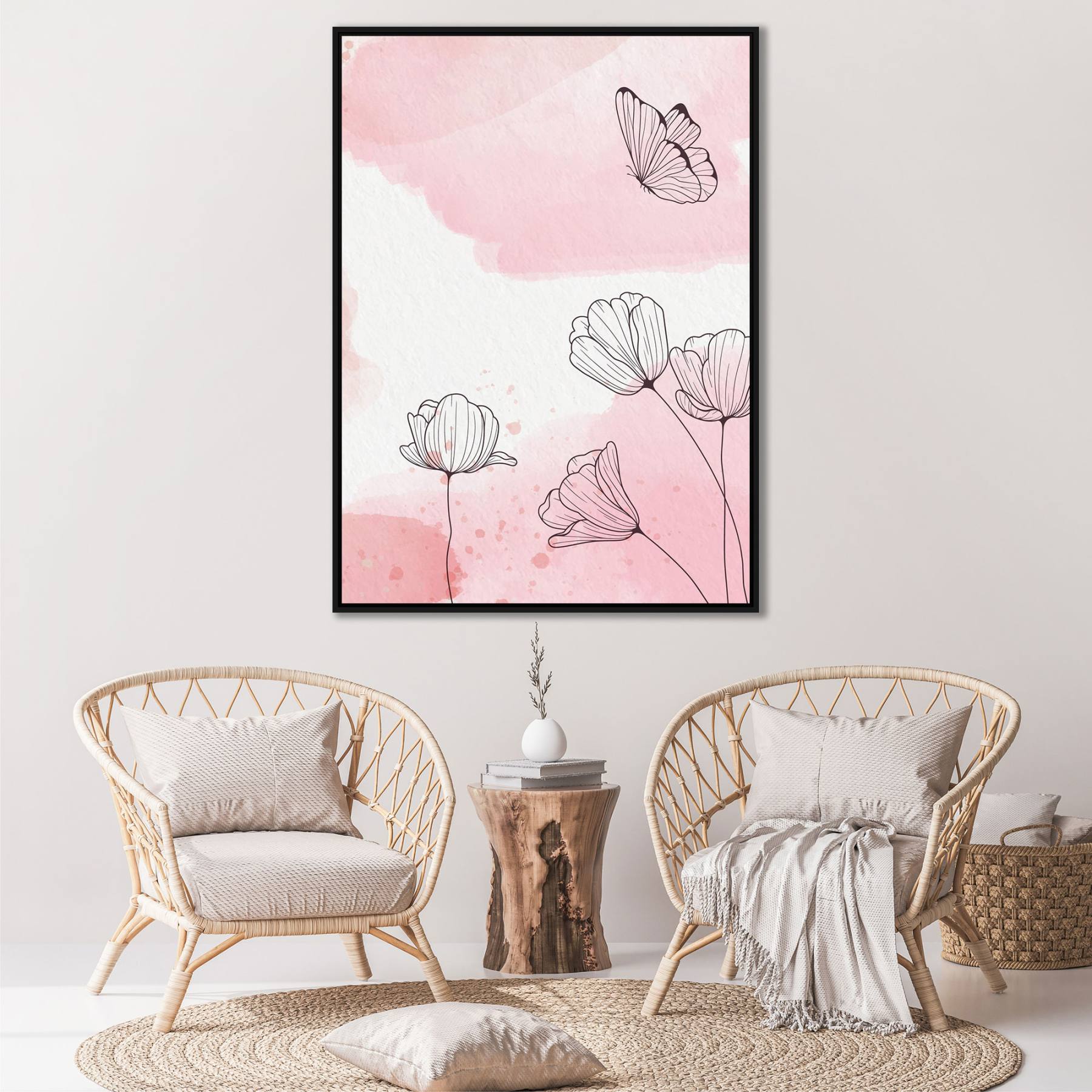 Quadro Abstrato Floral em Tons de Rosê