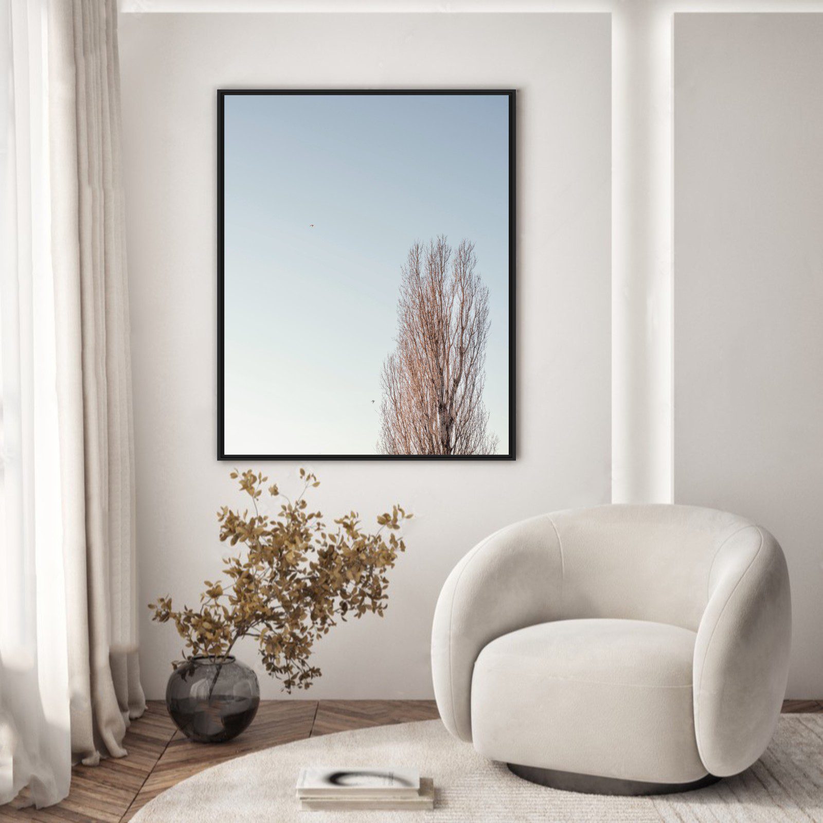 Quadro com Árvore, Pássaros e Céu Azul ao Fundo