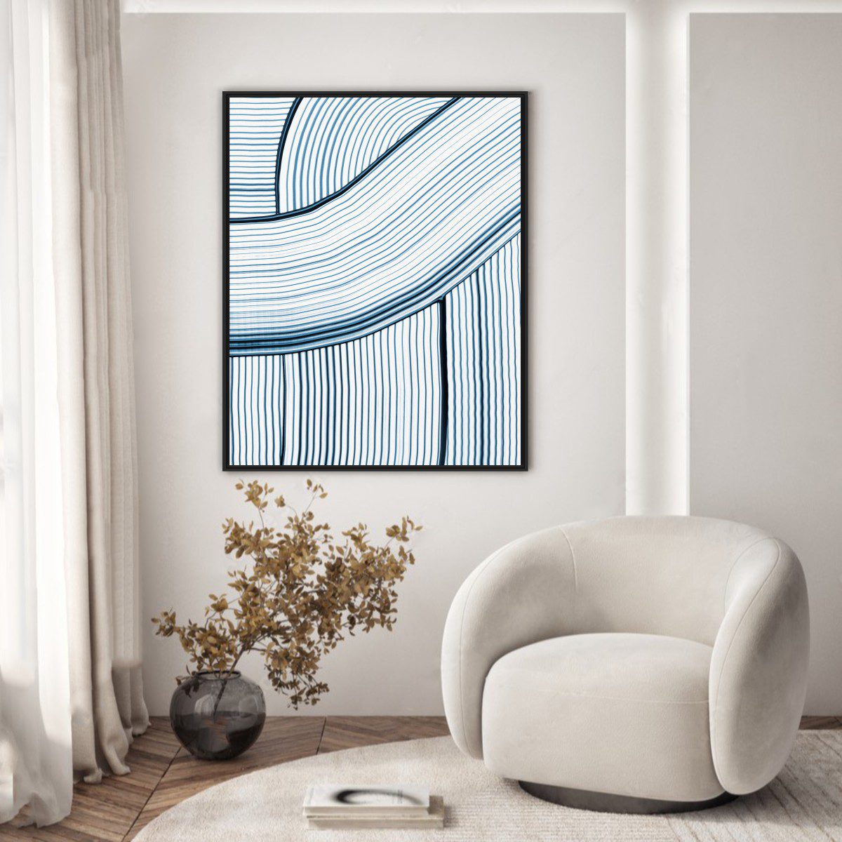 Quadro com Desenho de Linhas em Azul Marinho