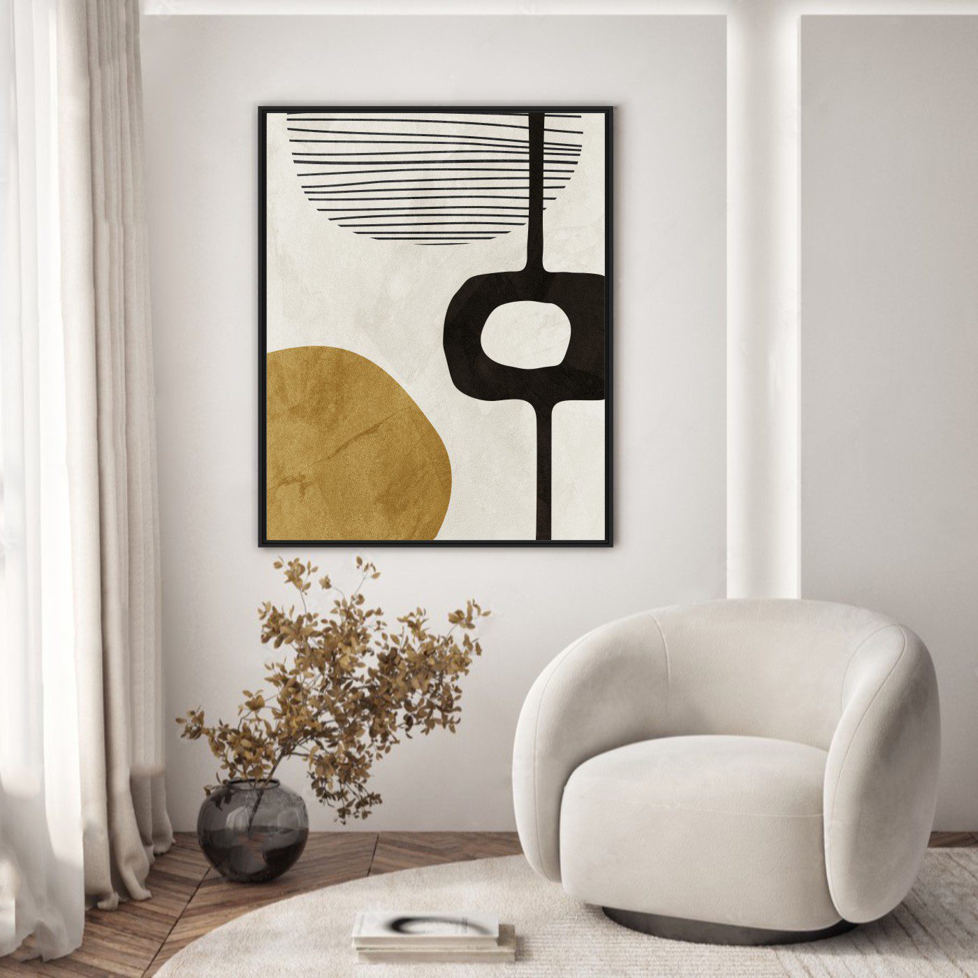 Quadro com Formas Orgânicas em Preto e Dourado