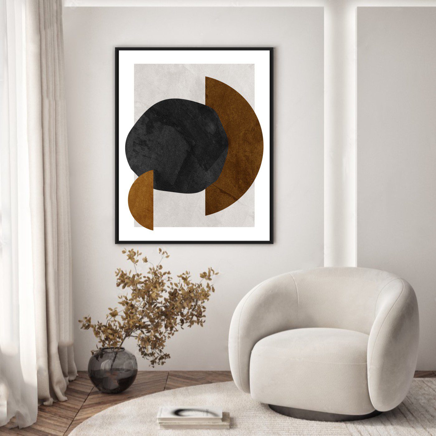 Quadro com Formas Orgânicas em Preto e Marrom