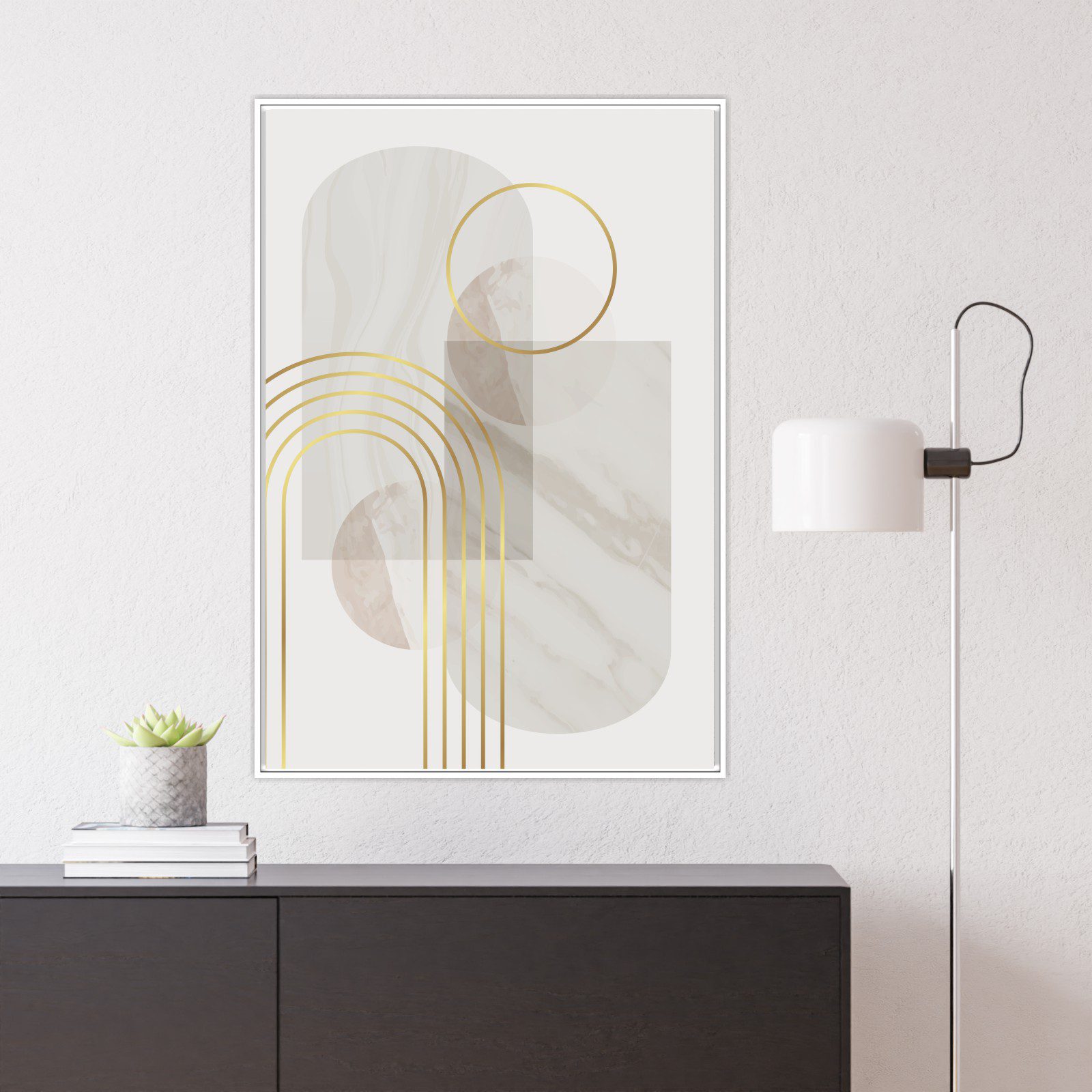 Quadro Decorativo Geométrico Marmorizado com Detalhes Dourados