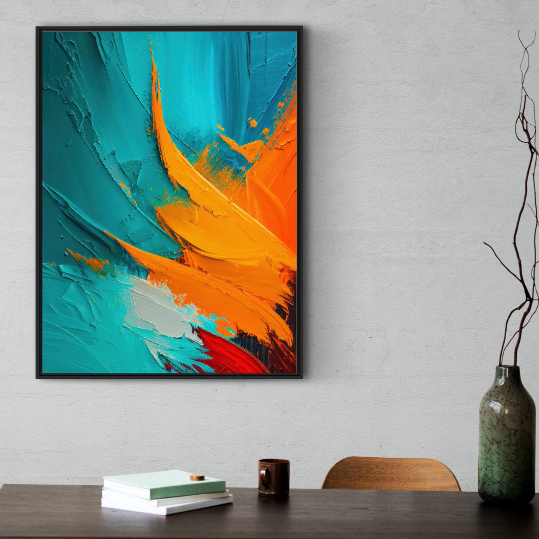 Quadro Decorativo Pintura Abstrata Laranja e Azul