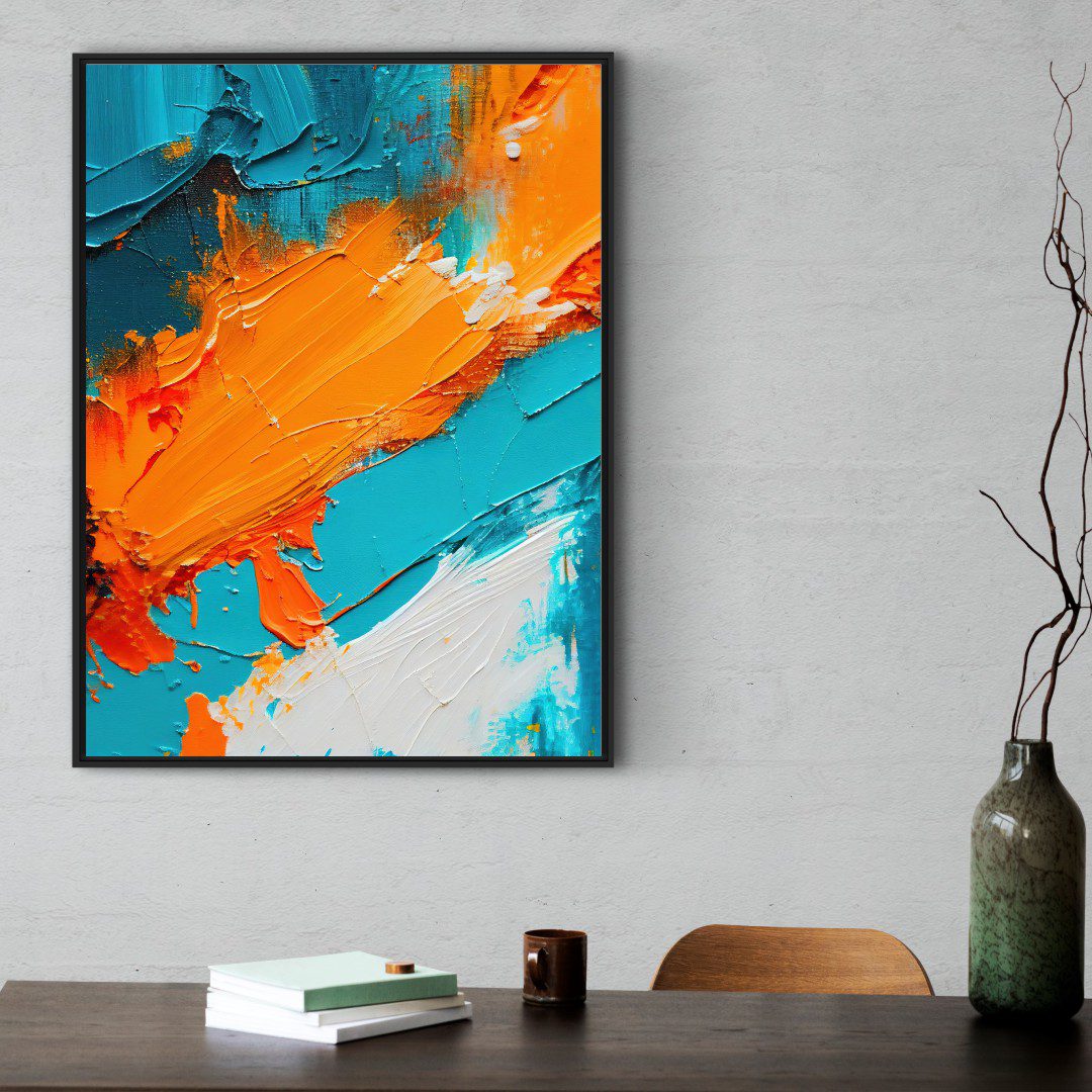 Quadro Decorativo Pintura Abstrata Laranja e Azul
