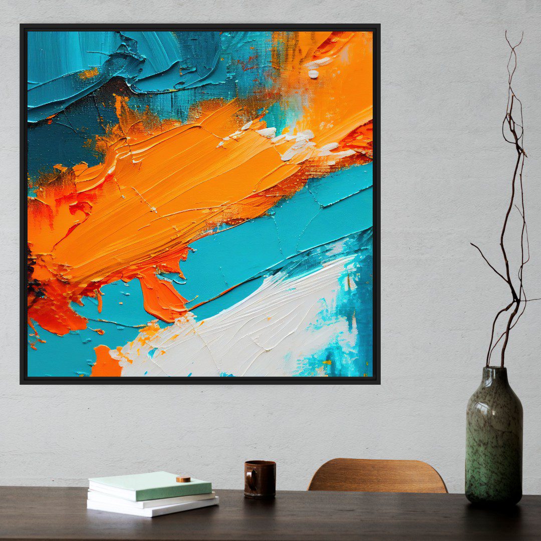 Quadro Decorativo Pintura Abstrata Laranja e Azul