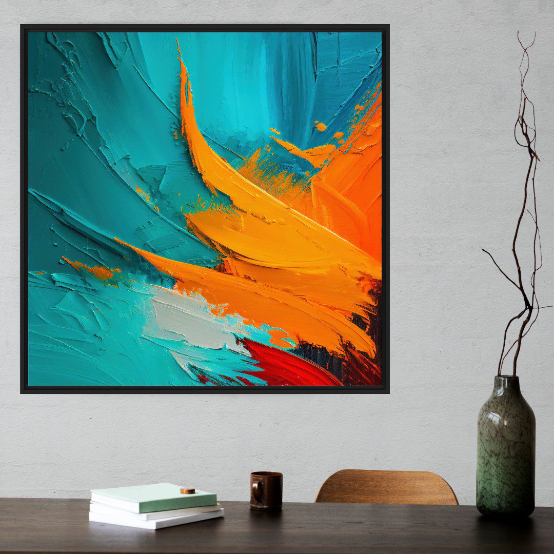 Quadro Decorativo Pintura Abstrata Laranja e Azul