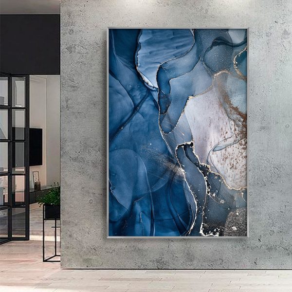 Quadro Abstrato Marmorizado Azul