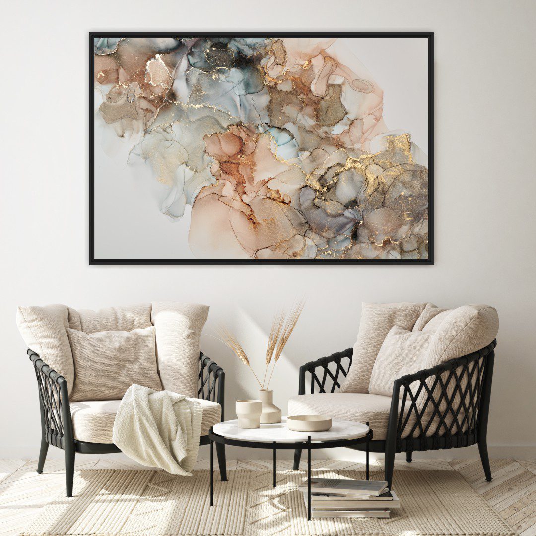 Quadro Abstrato Marmorizado Dourado