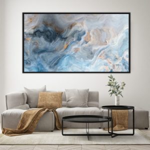 Quadro Abstrato Marmorizado em Tons de Azul