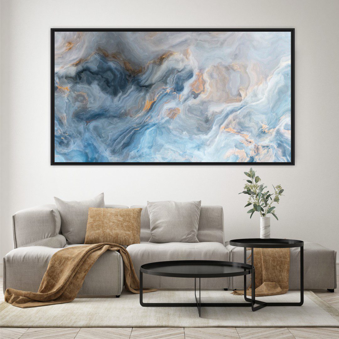 Quadro Abstrato Marmorizado em Tons de Azul