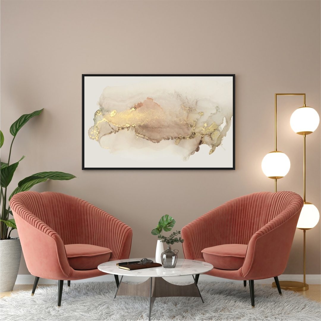Quadro Abstrato Marmorizado Rosê e Dourado