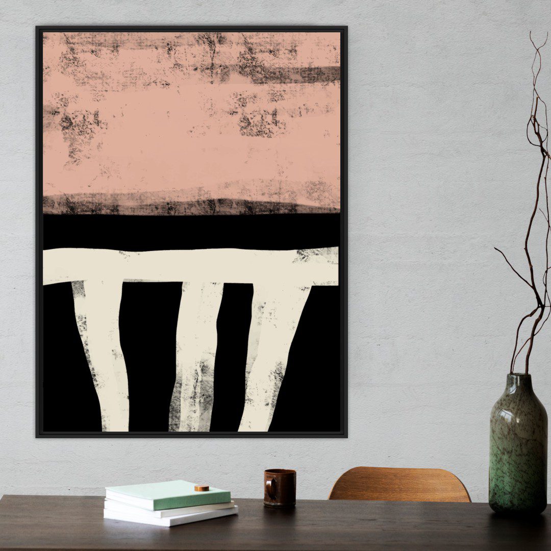 Quadro Abstrato Preto, Branco e Rosa