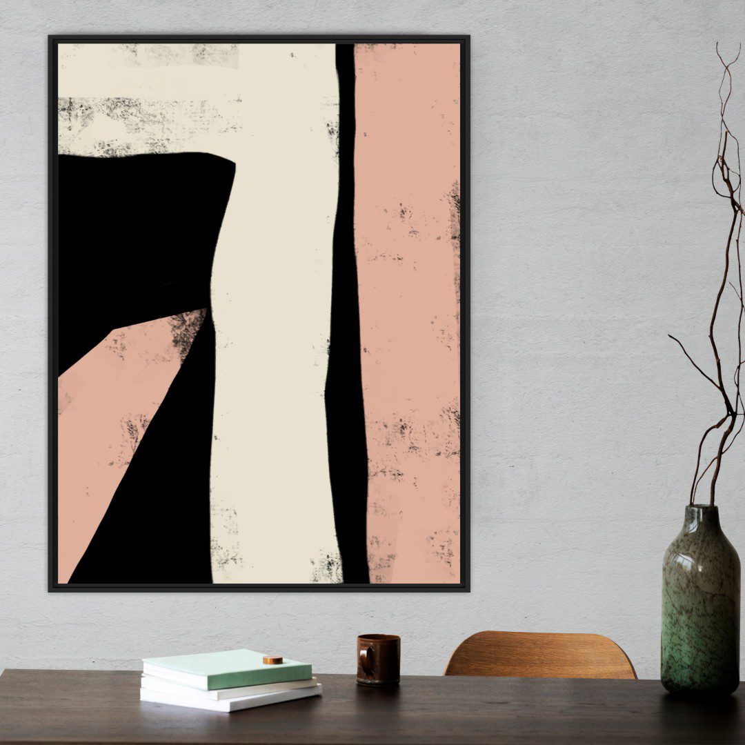 Quadro Abstrato Preto, Branco e Rosa