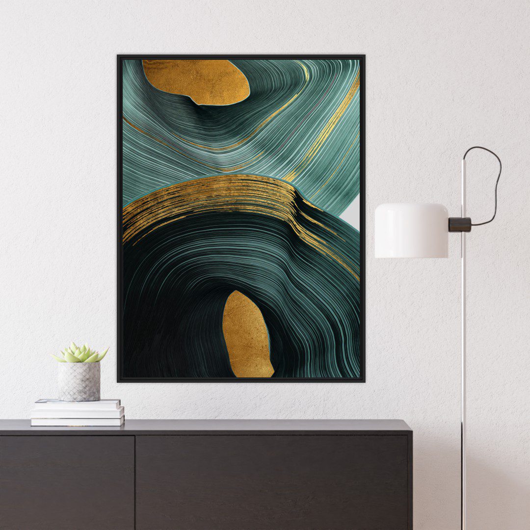 Quadro Abstrato Verde e Dourado