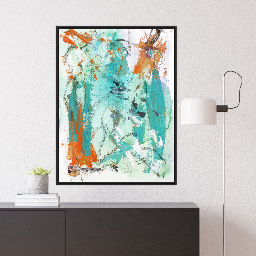 Quadro Abstrato Verde e Laranja