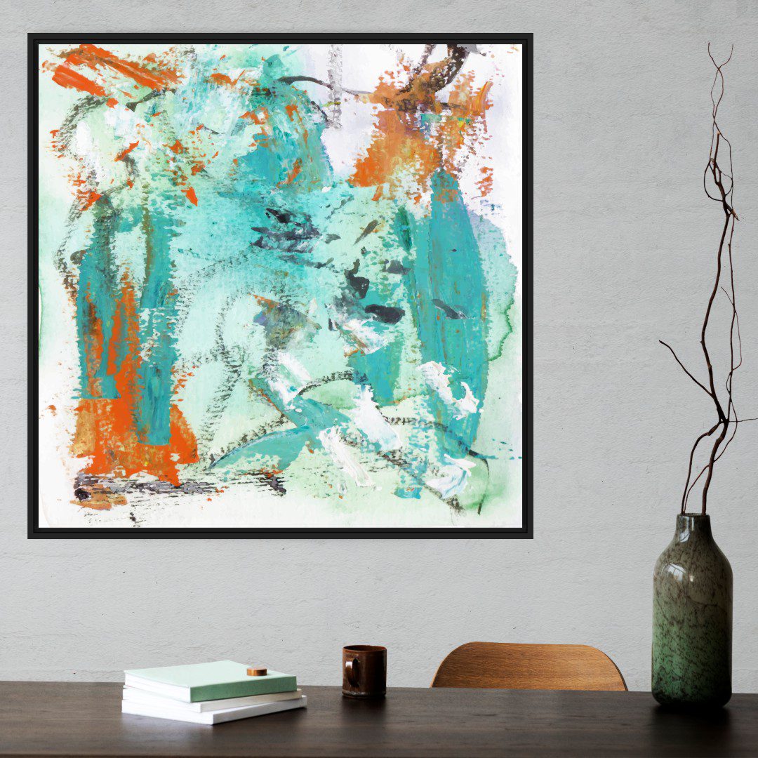 Quadro Abstrato Verde e Laranja