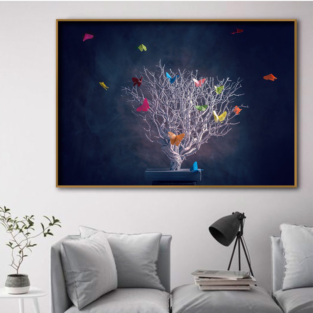 Quadro Árvore e Voo de Borboletas