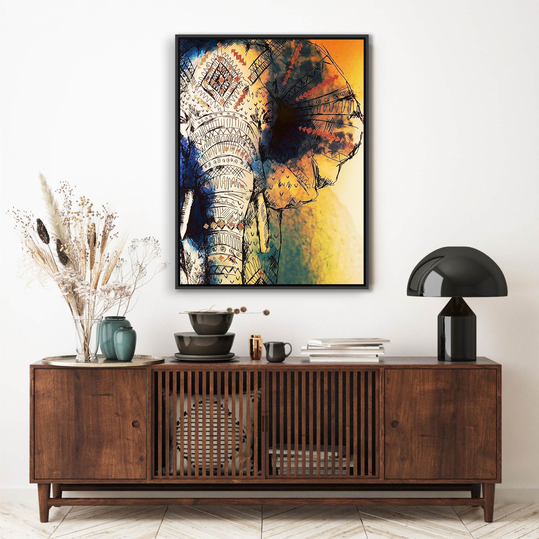 Quadro com Arte de Elefante Étnico