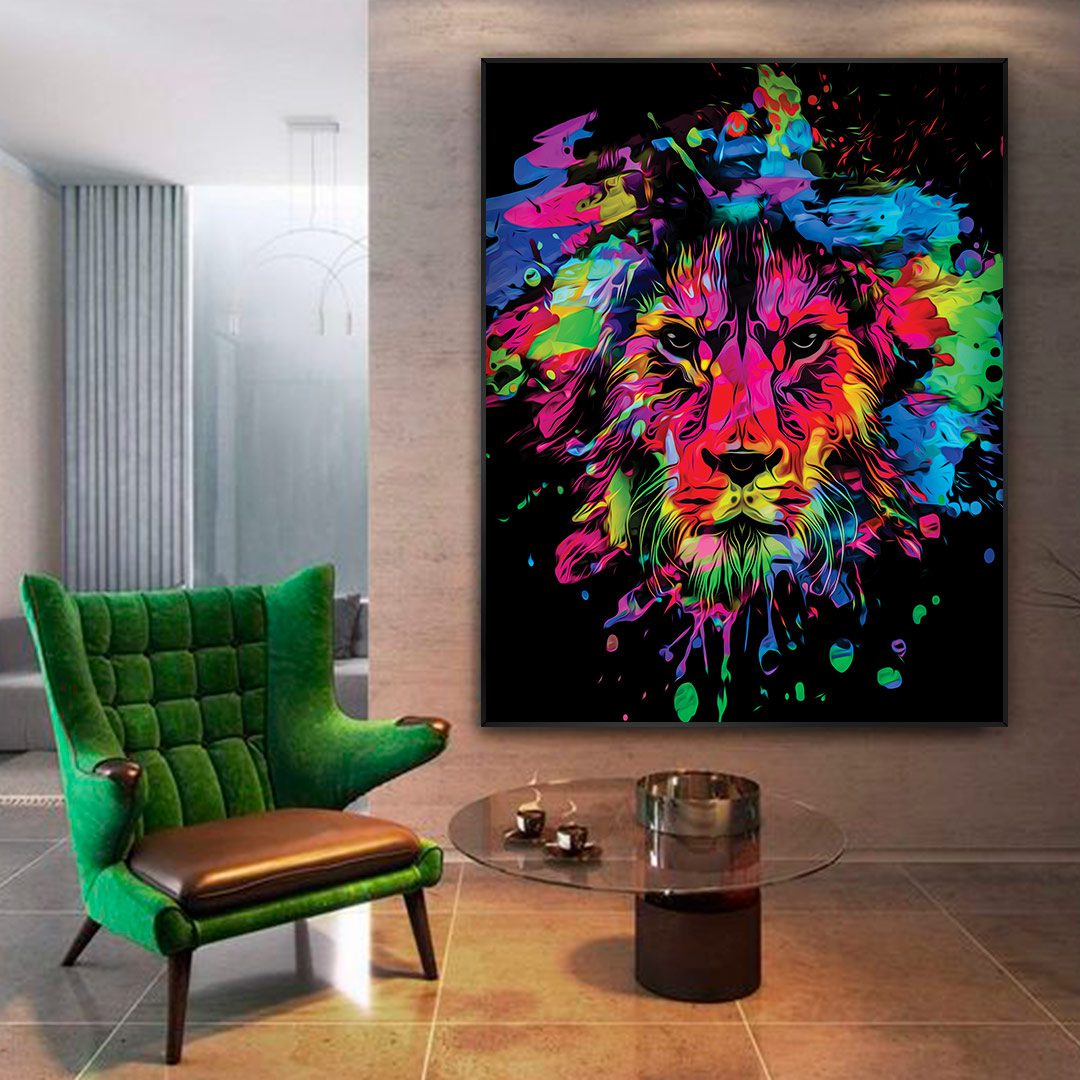 Quadro com Arte de Leão Colorido