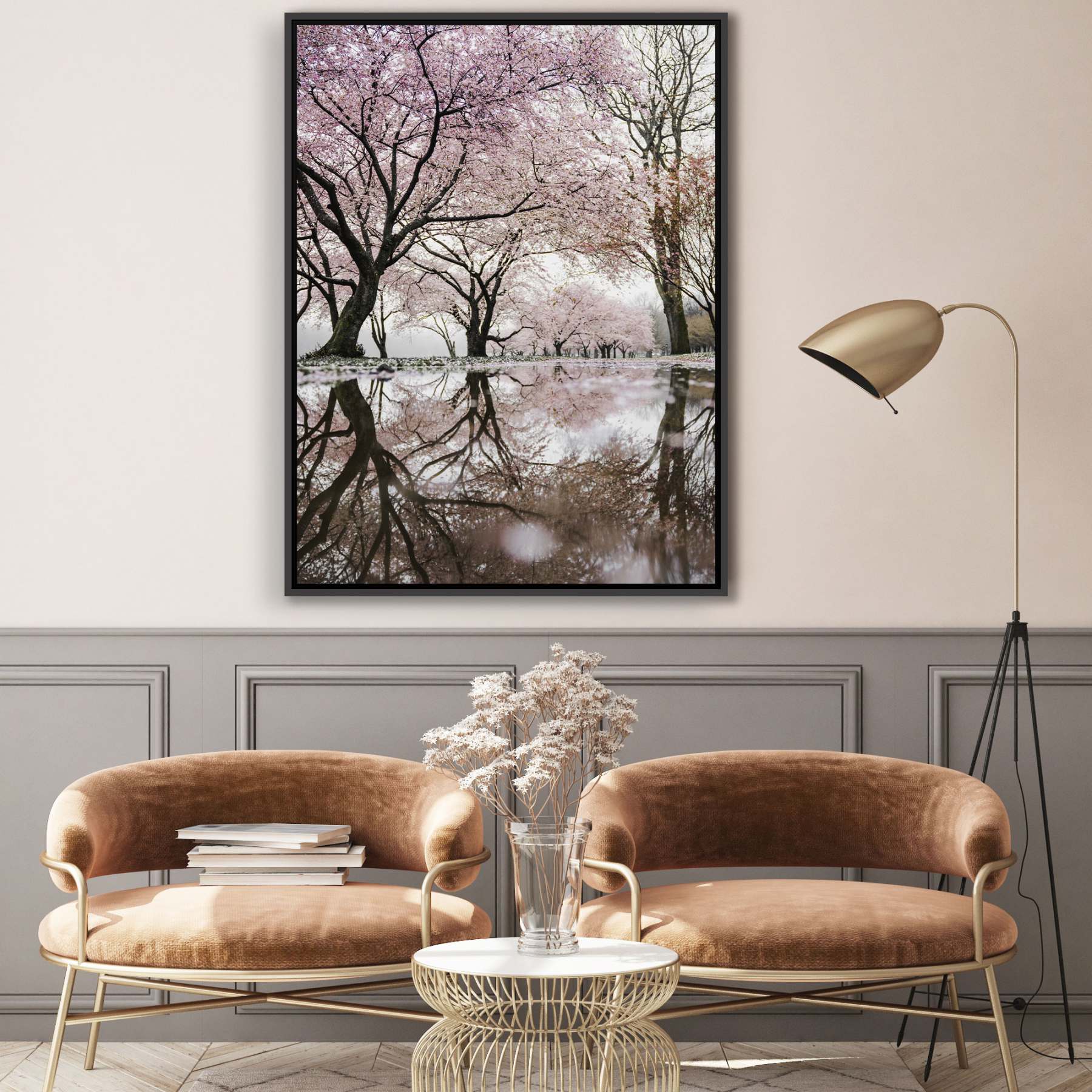 Quadro com Fotografia de Cerejeira e Lago