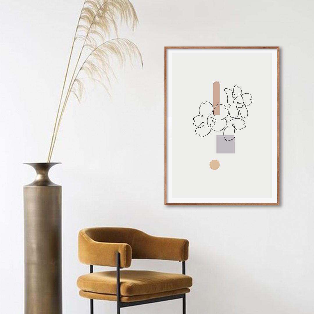 Quadro com Desenho de Flor em Linha Fina