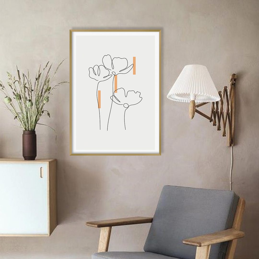 Quadro com Desenho de Flores em Linha Fina