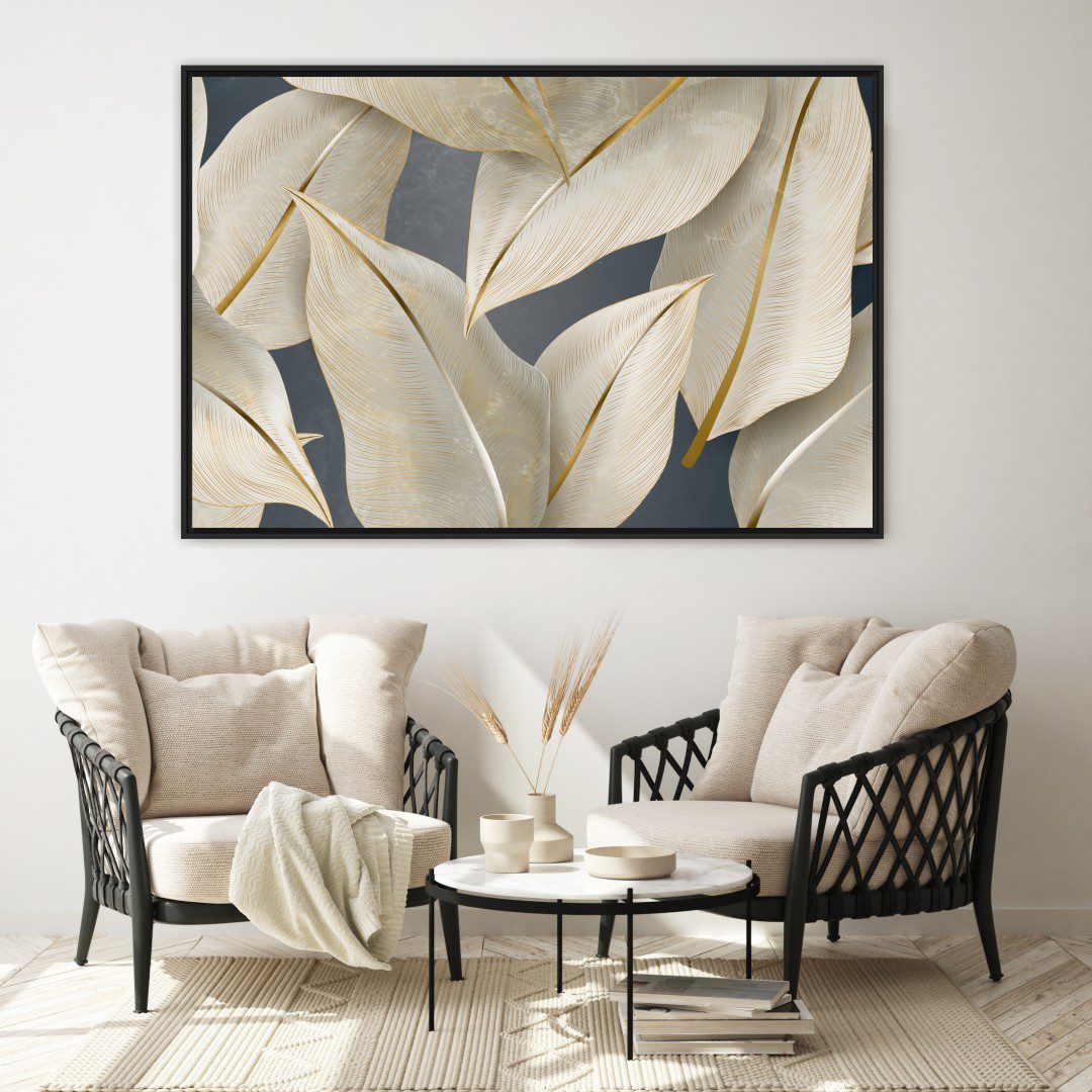 Quadro Decorativo com Folhas em Dourado