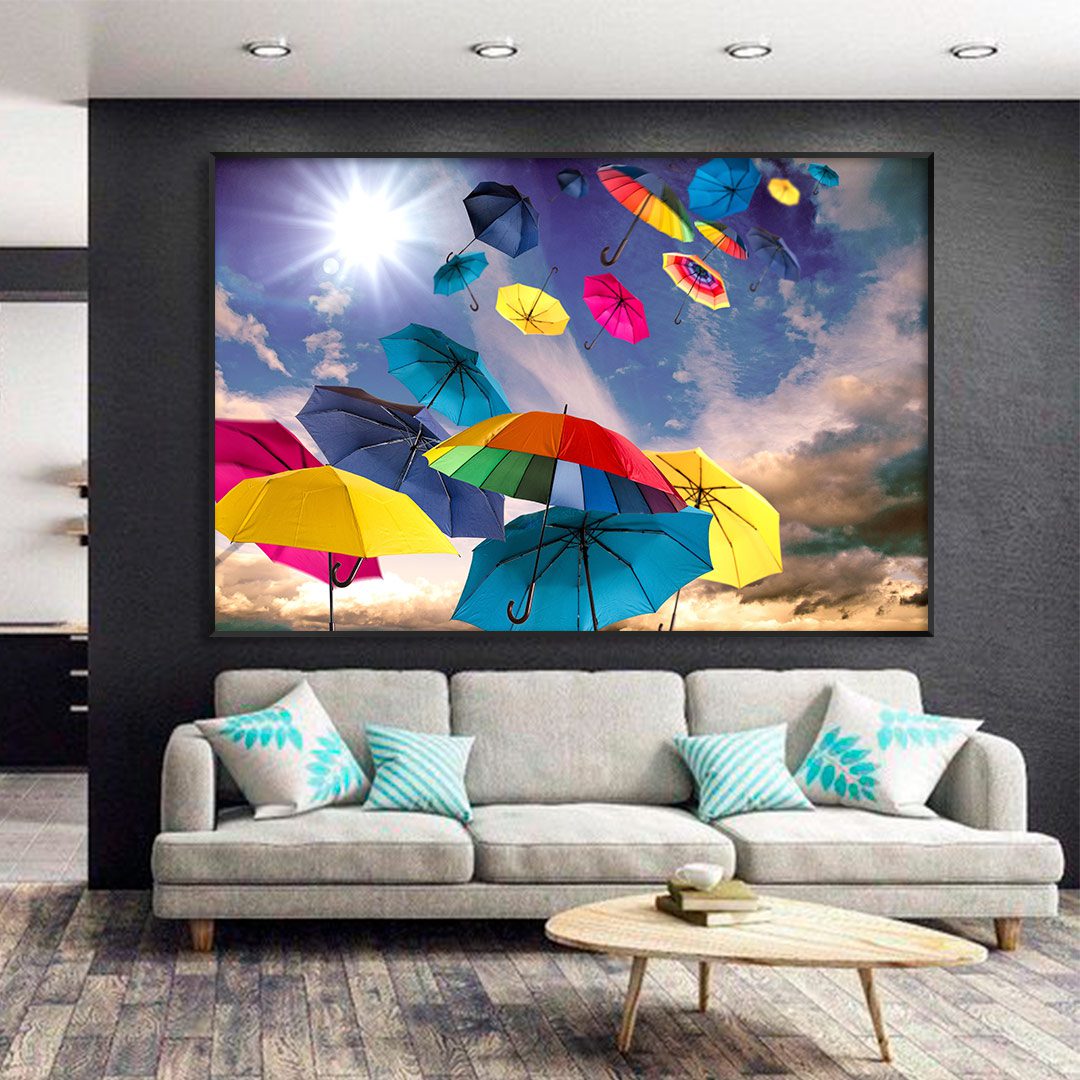 Quadro com Guarda-Chuvas Coloridos
