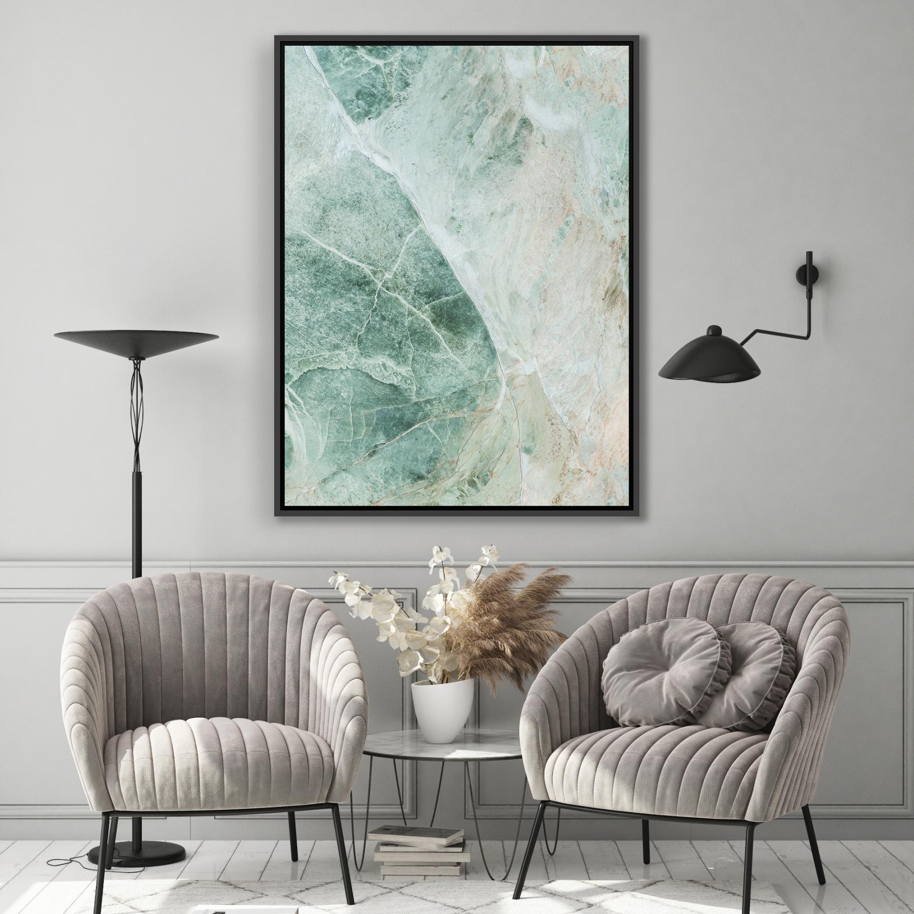 Quadro com Imagem Abstrata Marmorizada em Tons de Verde