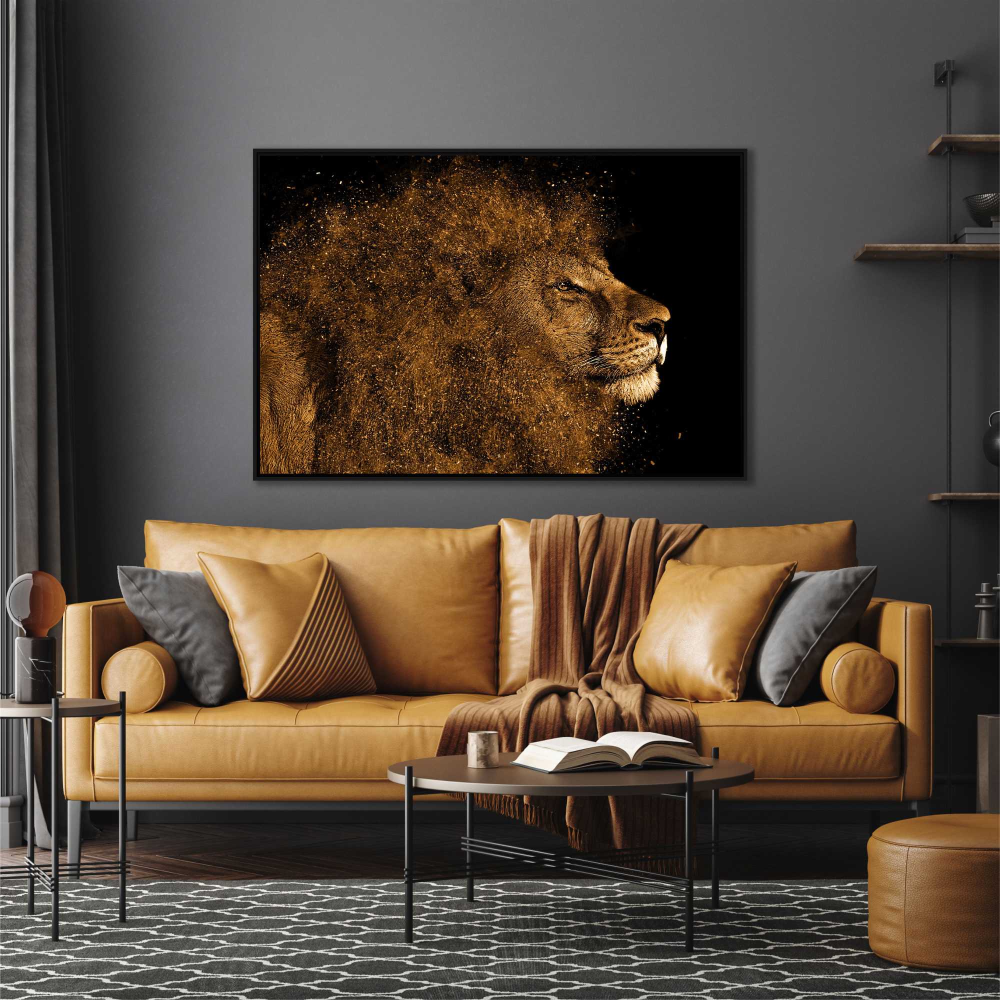 Quadro com Leão Artístico Dourado